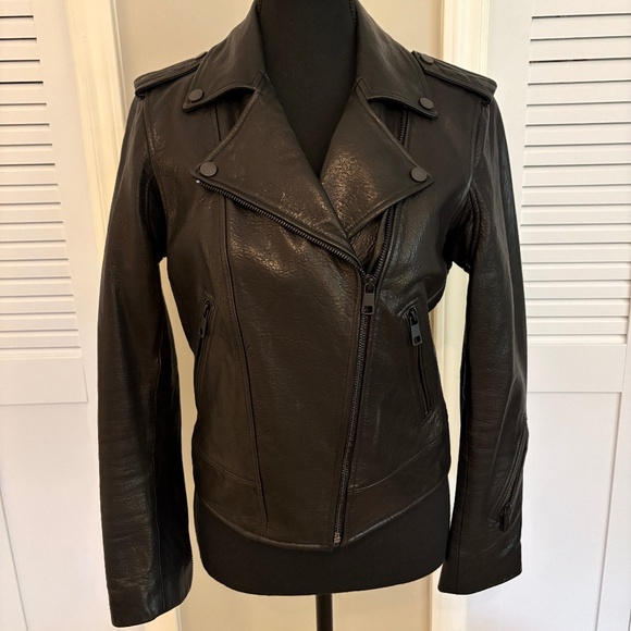 Banana Republic Black Lamb Leather Moto Jacket Small Pristine Condition - Picture 1 of 10
